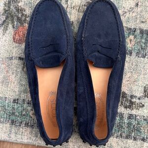 Tod's Dark Blue Suede Loafers